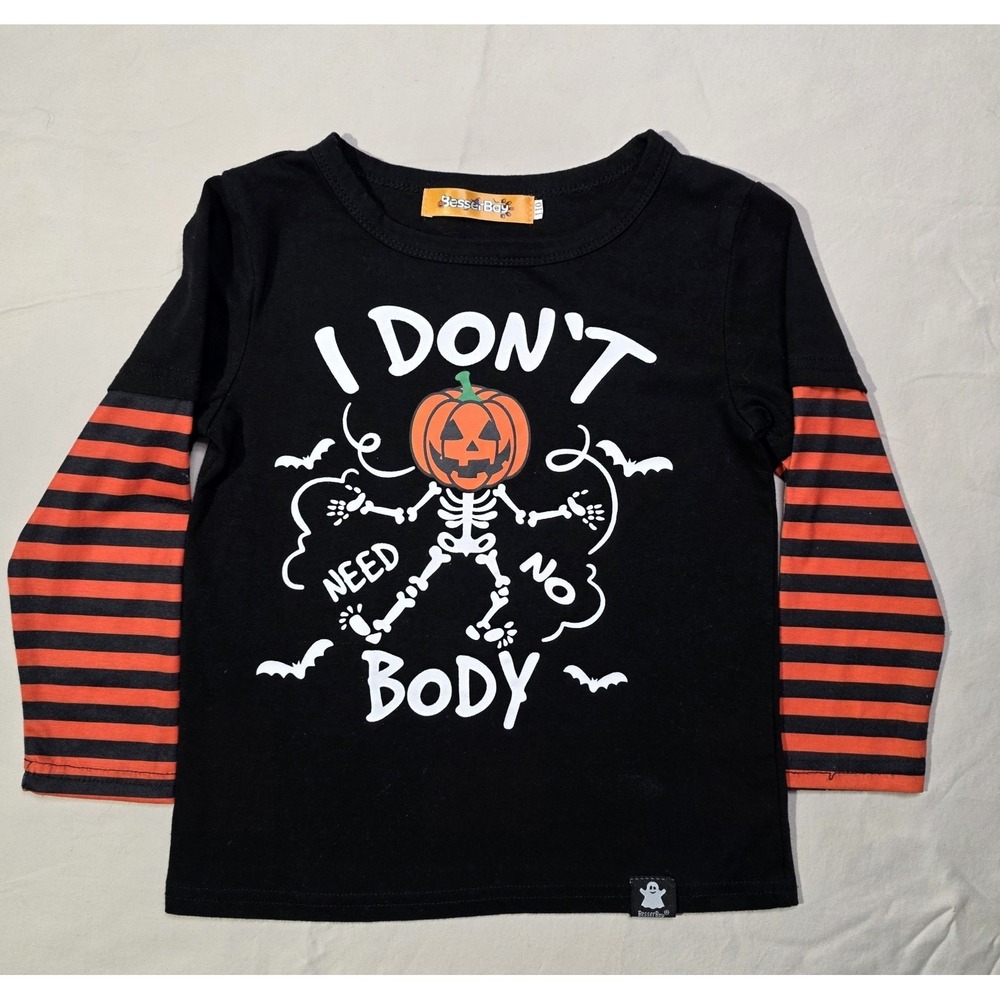 BesserBay Halloween Shirt Toddler 10 Pumpkin Skeleton‎ Striped Long Sleeve Tee